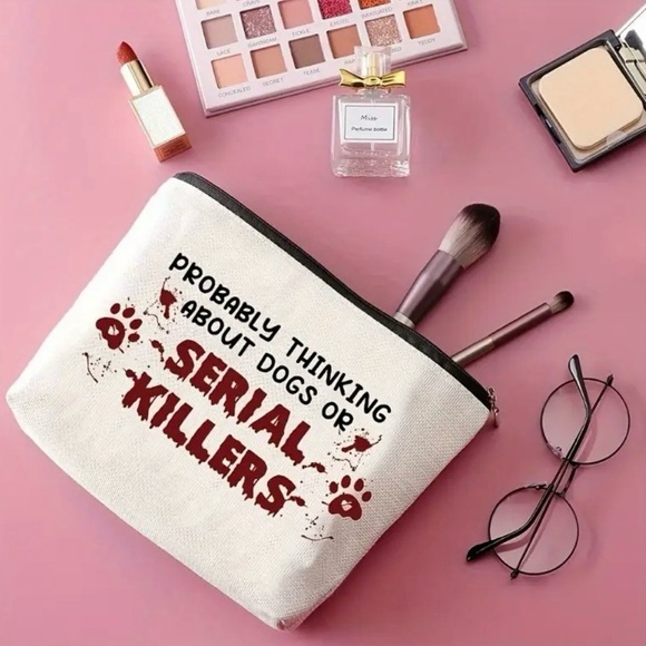 White and Red Graphic Pouch Cosmetic Bag, NEW - Picture 3 of 6